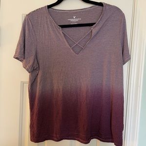 Purple striped American Eagle short sleeve shirt